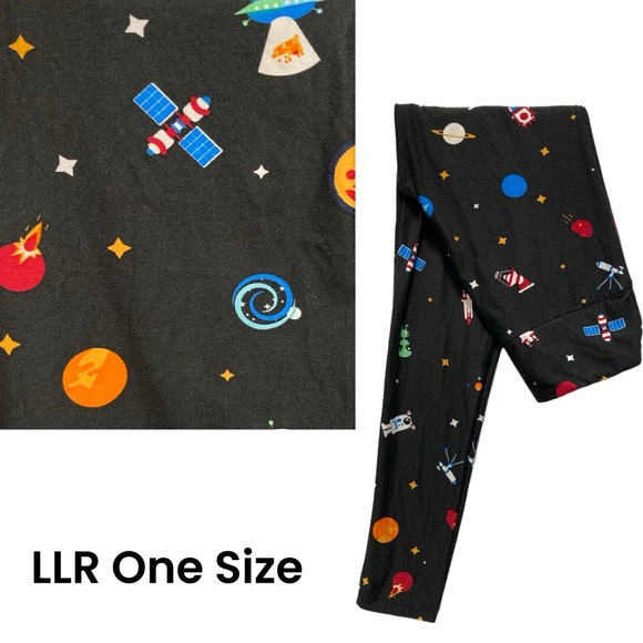 LuLaRoe One Size planets aliens galaxy astronaut leggings EUC 6224 - Picture 2 of 4